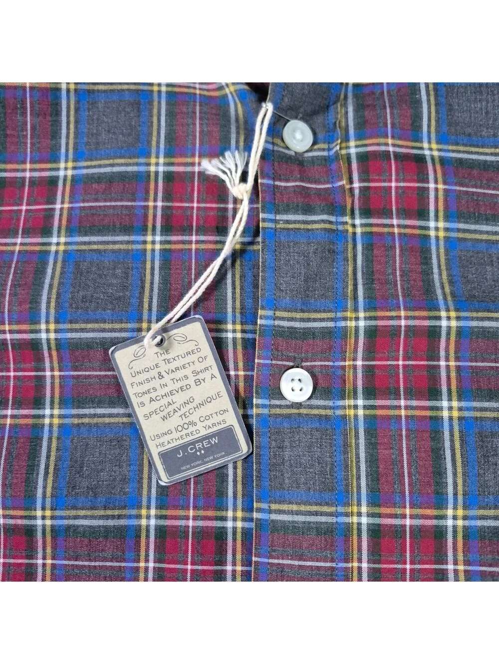 NWT J. Crew Heathered Cotton Long Sleeve Shirt Sz XL Plaid Button Collar